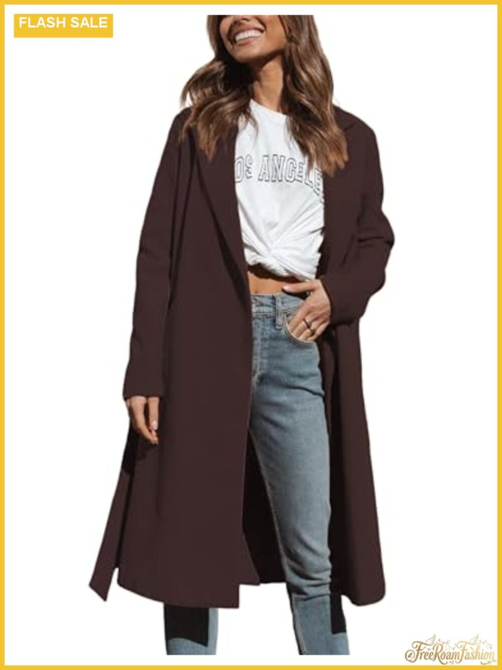 Womens Notch Lapel Wool Blend Coat Mid Long Winter Overcoat Oversized Peacoat